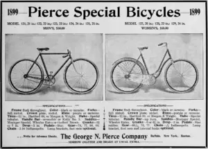 An 1899 advertisement for Pierce Special Bicycles, men’s and women’s models.