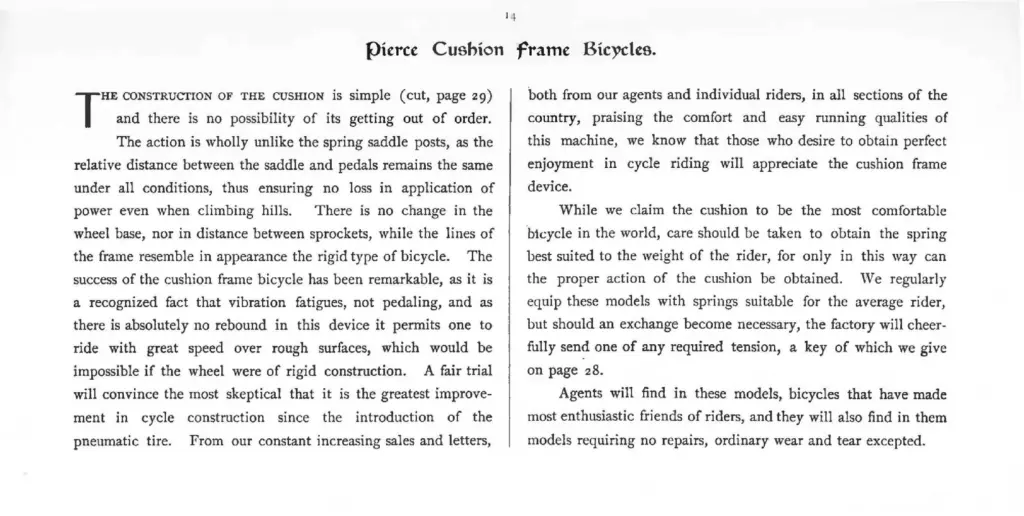 The 1900 catalogue on the Pierce cushion frame.