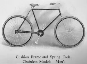 A 1902 Pierce cushion-frame chainless bicycle with spring fork, the Pan-American Special.