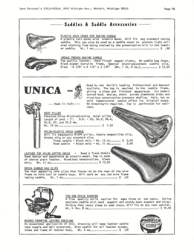 Gene Portuesi's Cyclo-pedia — Saddles and Saddle Accessories (Page 46) — page 1 of 1