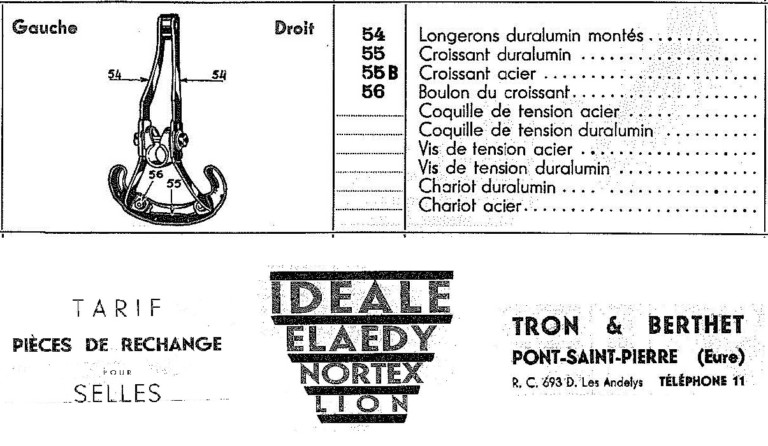 Idéale Catalog — Tron & Berthet Tarif, Pièces de Rechange pour Selles Idéale, Elaedy, Nortex and Lion — page 2 of 2
