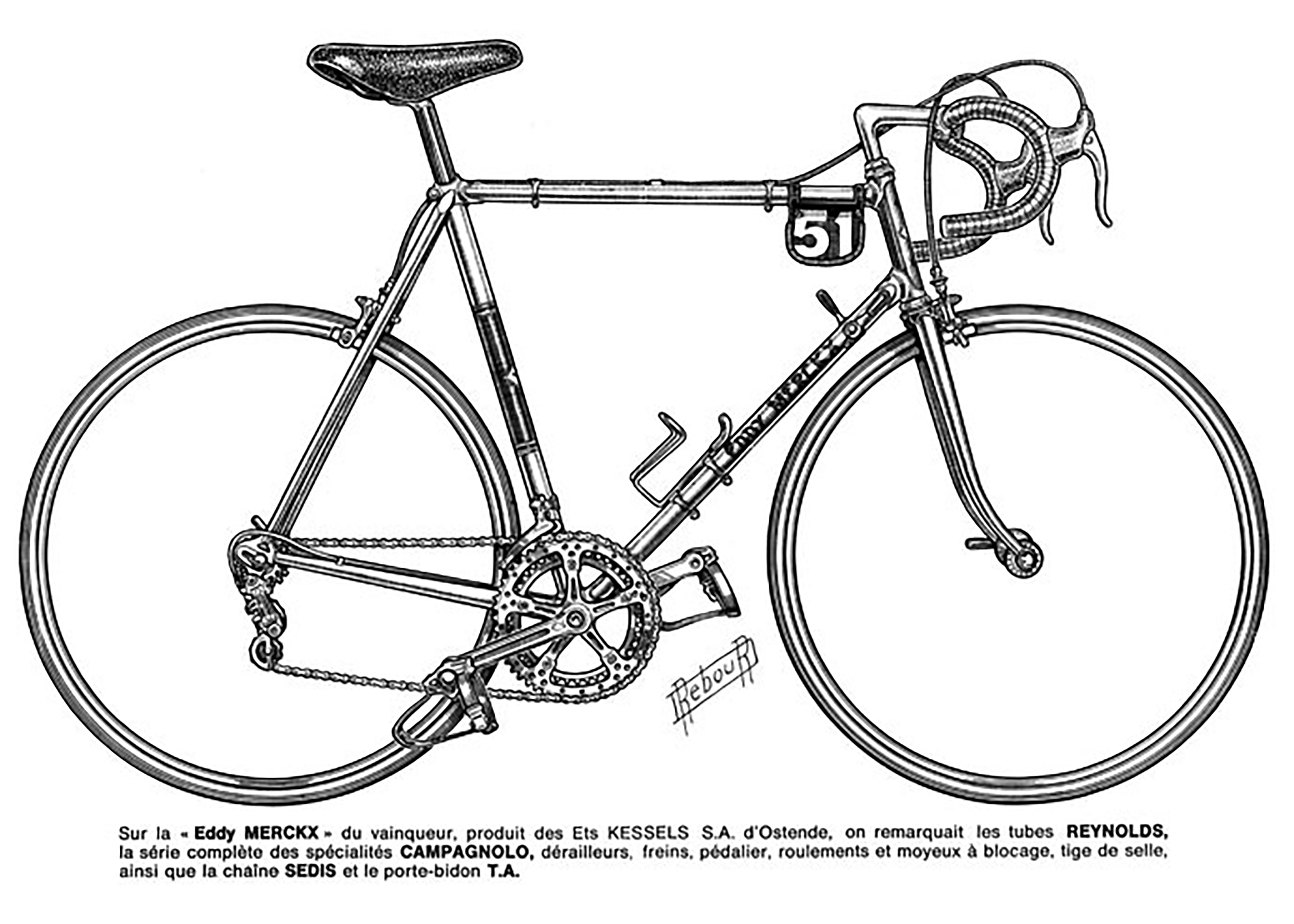Daniel Rebour Eddy Merckx 1969 Hour Record Complete Bicycle