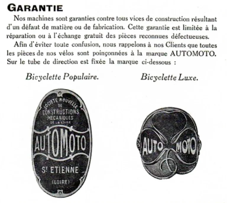 Automoto 1912 Catalog — Garantie and the Head Badges (Page 6) — page 1 of 1
