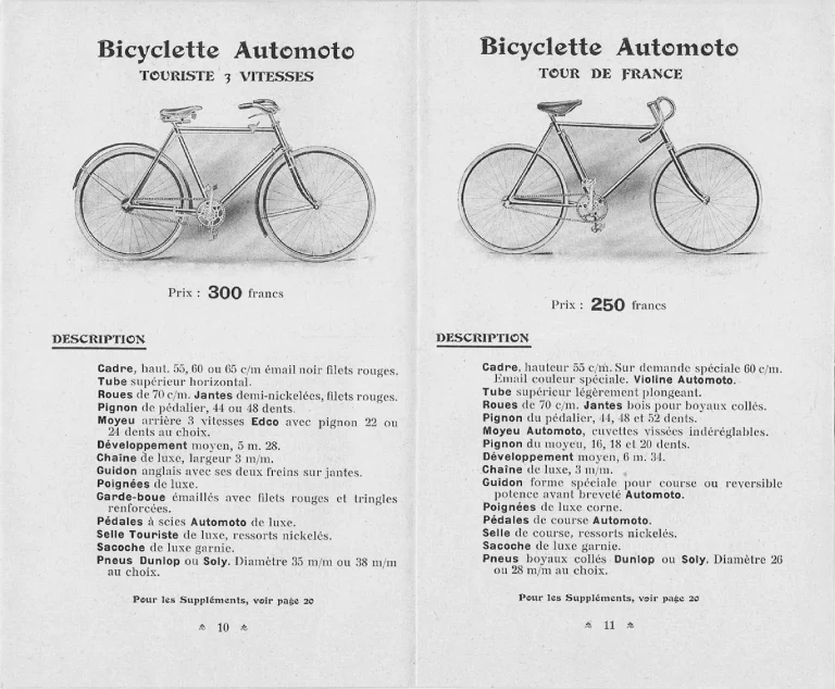 Automoto 1914 Catalog — Touriste 3 Vitesses and Tour de France (Pages 10 and 11) — page 1 of 1