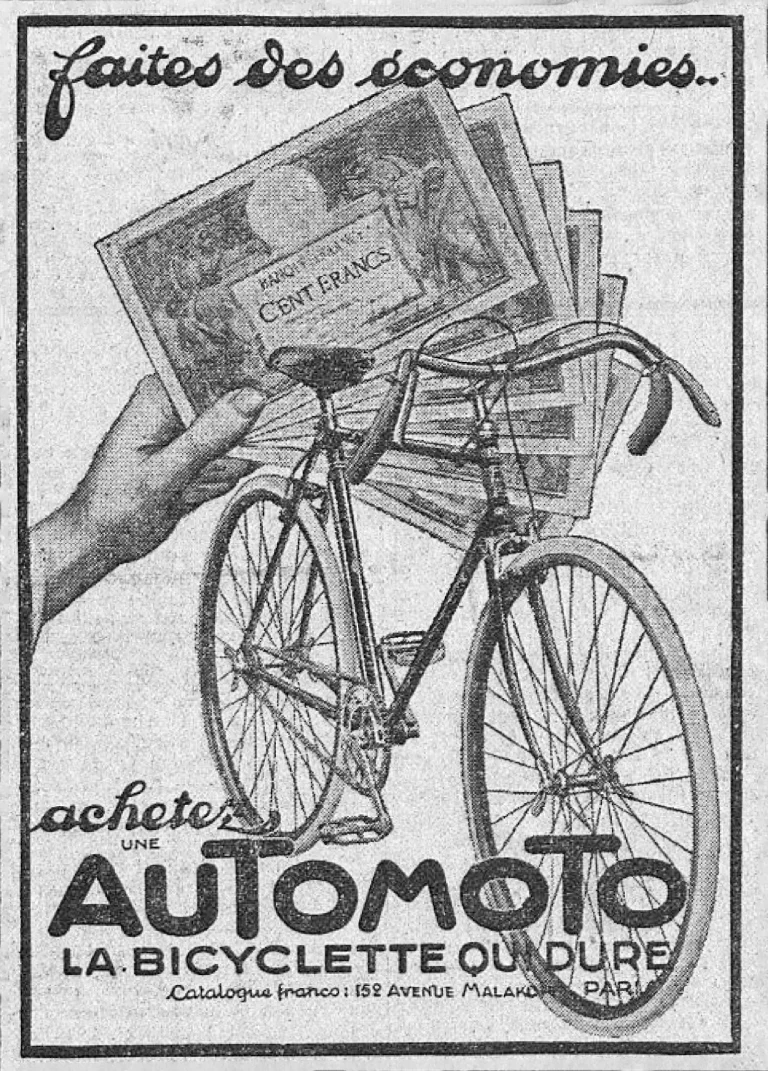 Automoto 1926 Advertisement — La Bicyclette qui Dure — page 1 of 1