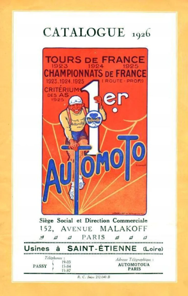 Automoto 1926 Catalog — Cover, Tour de France (Page 8) and the Annexed Tariff — page 1 of 3