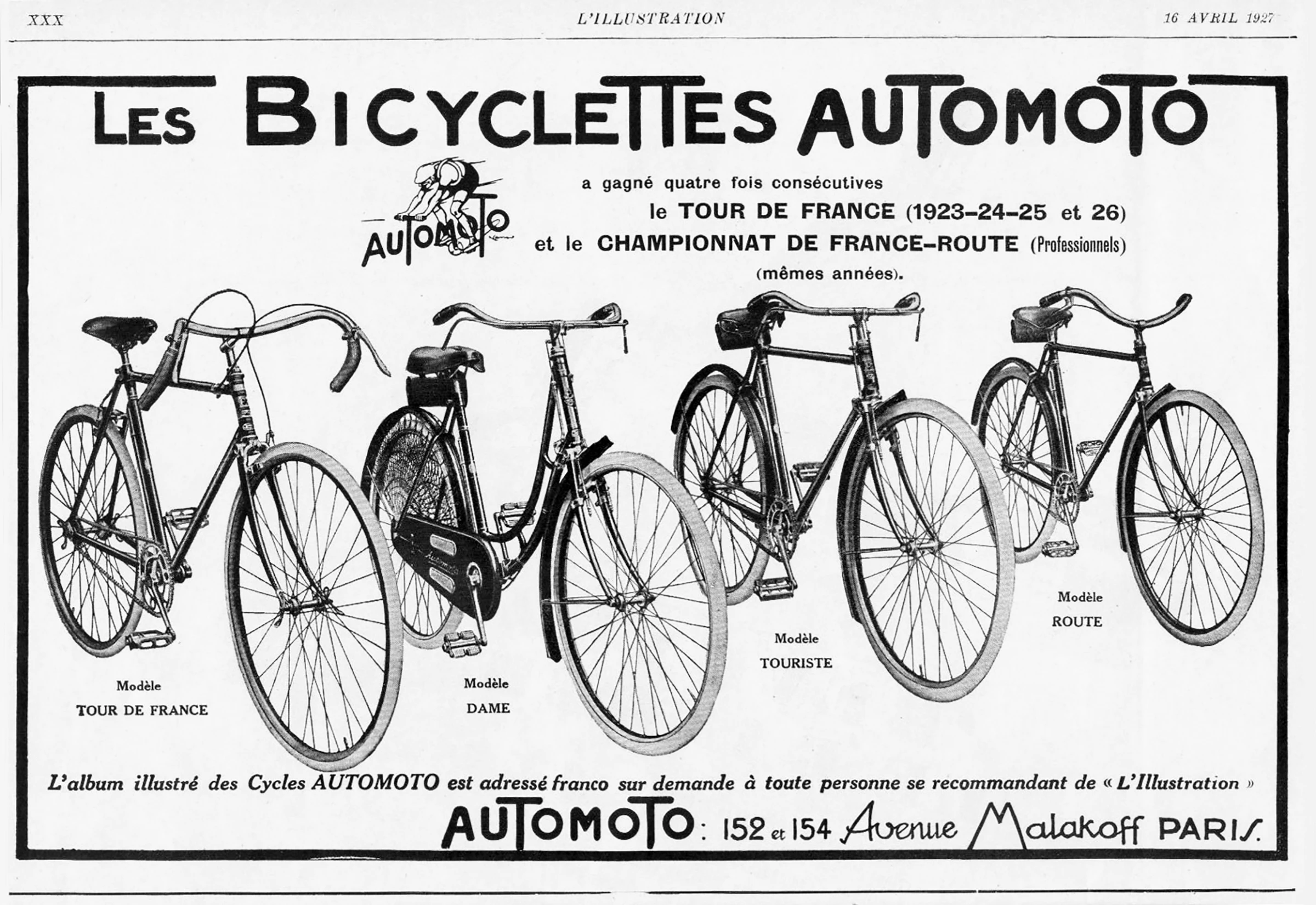 1927 Automoto Advertisement of Four Models on 16 April