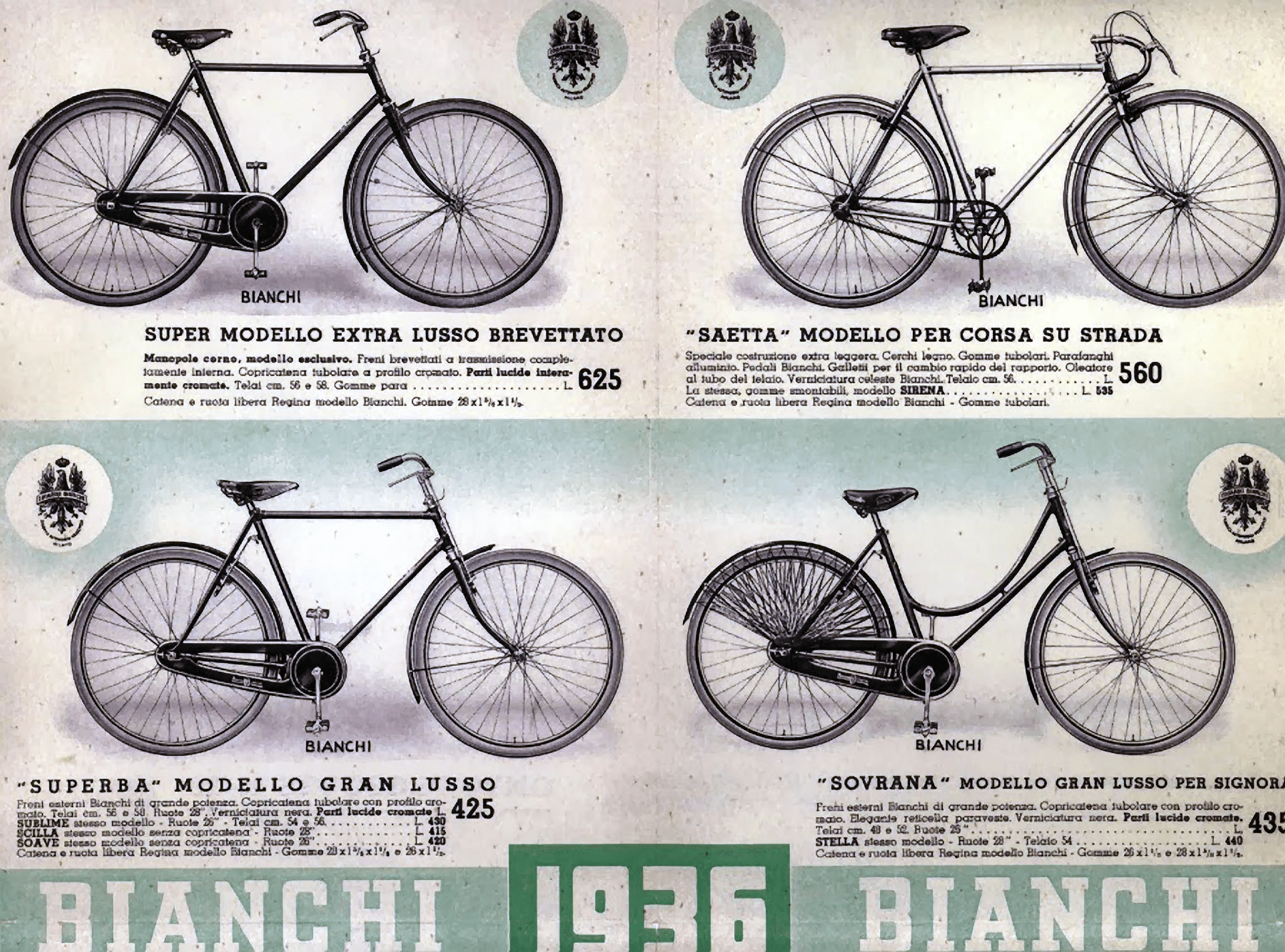 Bianchi Publication with Extra Lusso, Saetta, Superba & Sovrana Models from 1936