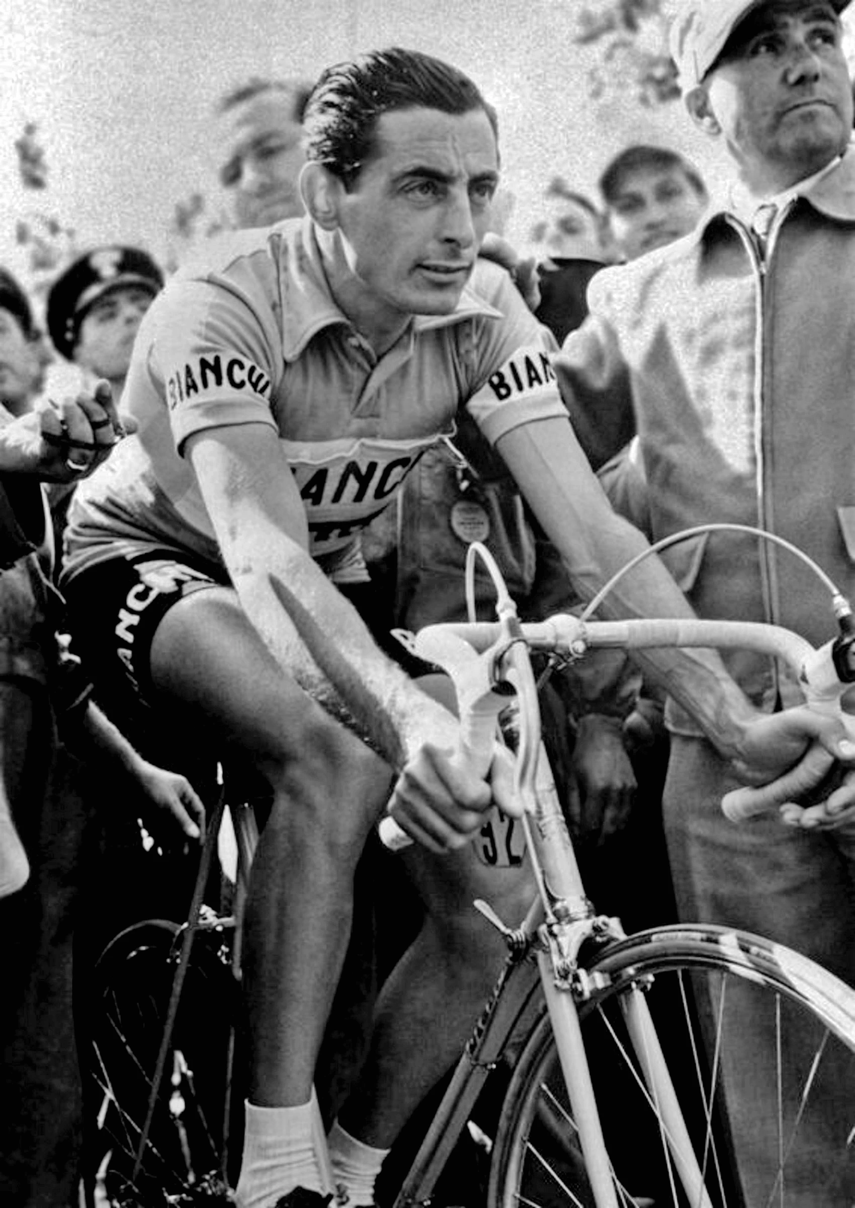 Fausto Coppi on his Bianchi Bicycle