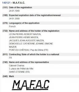 1949 Mafac Trademark Registration 1894px