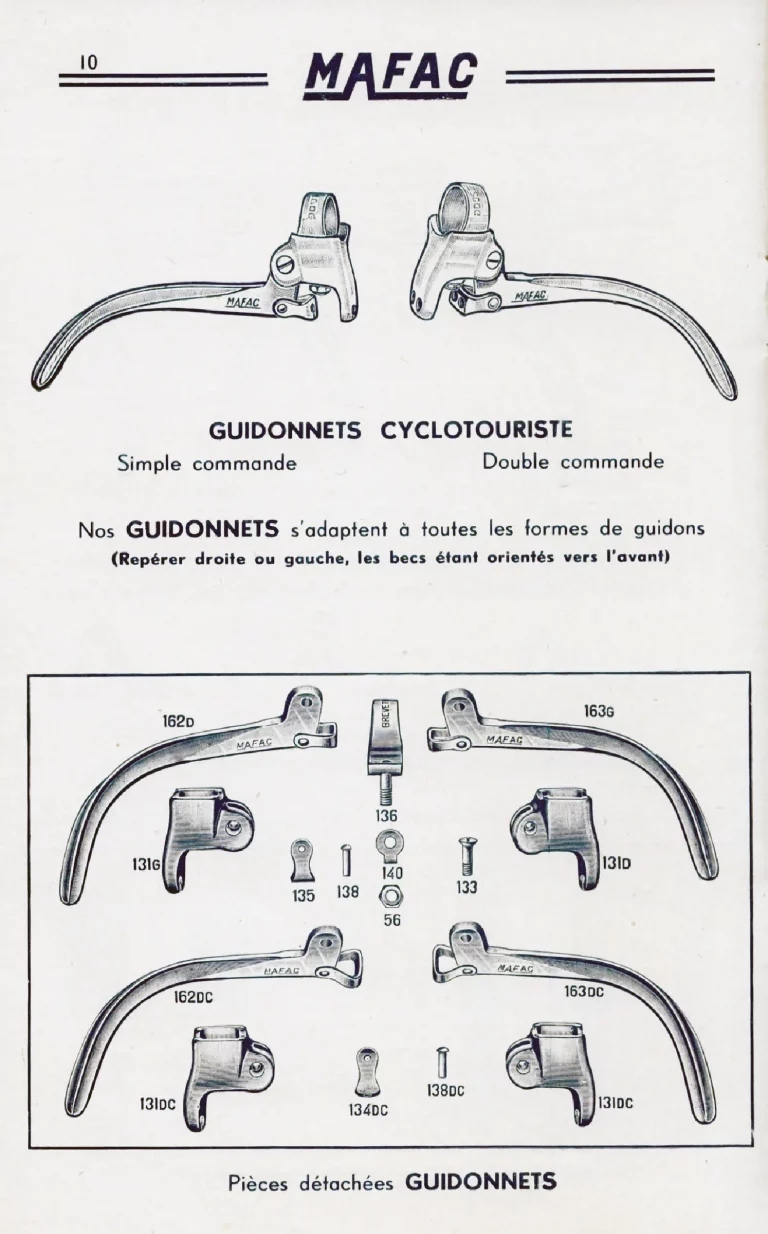Mafac 1950s Catalog — Brakes for Cycles & Cyclomoteurs — page 10 of 15