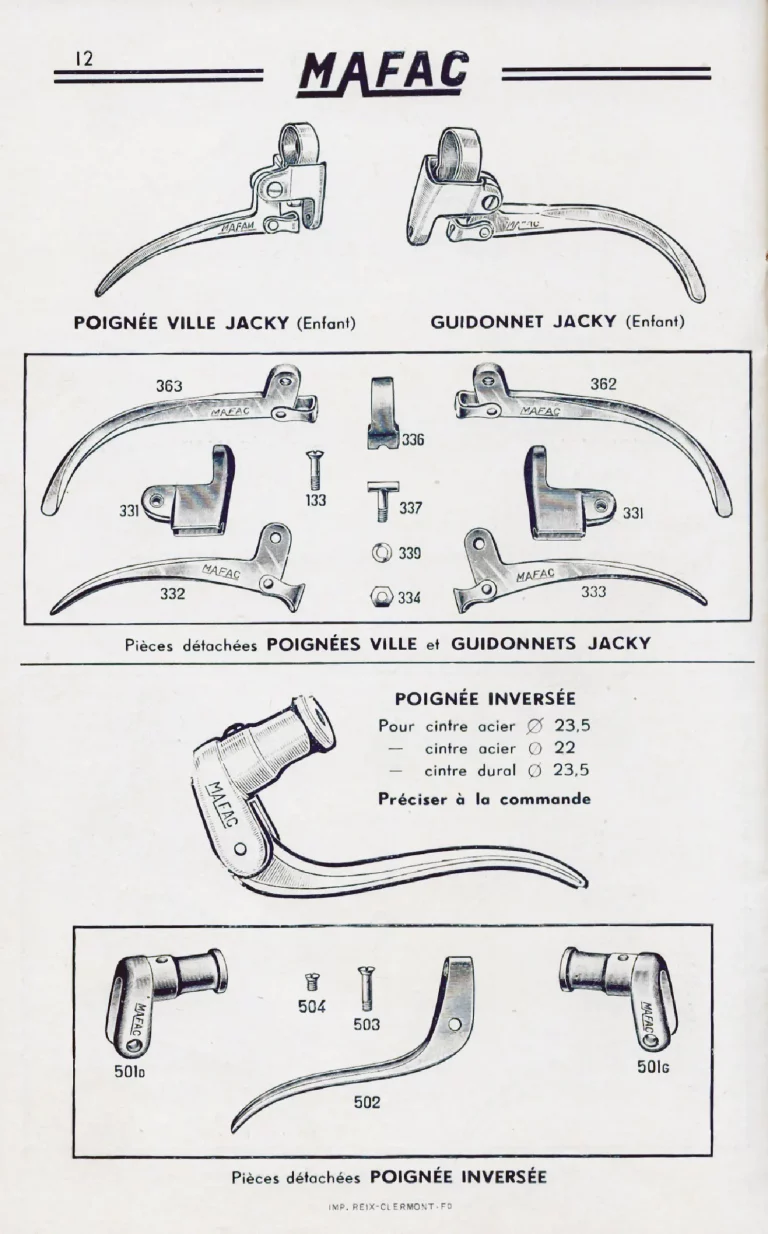 Mafac 1950s Catalog — Brakes for Cycles & Cyclomoteurs — page 12 of 15