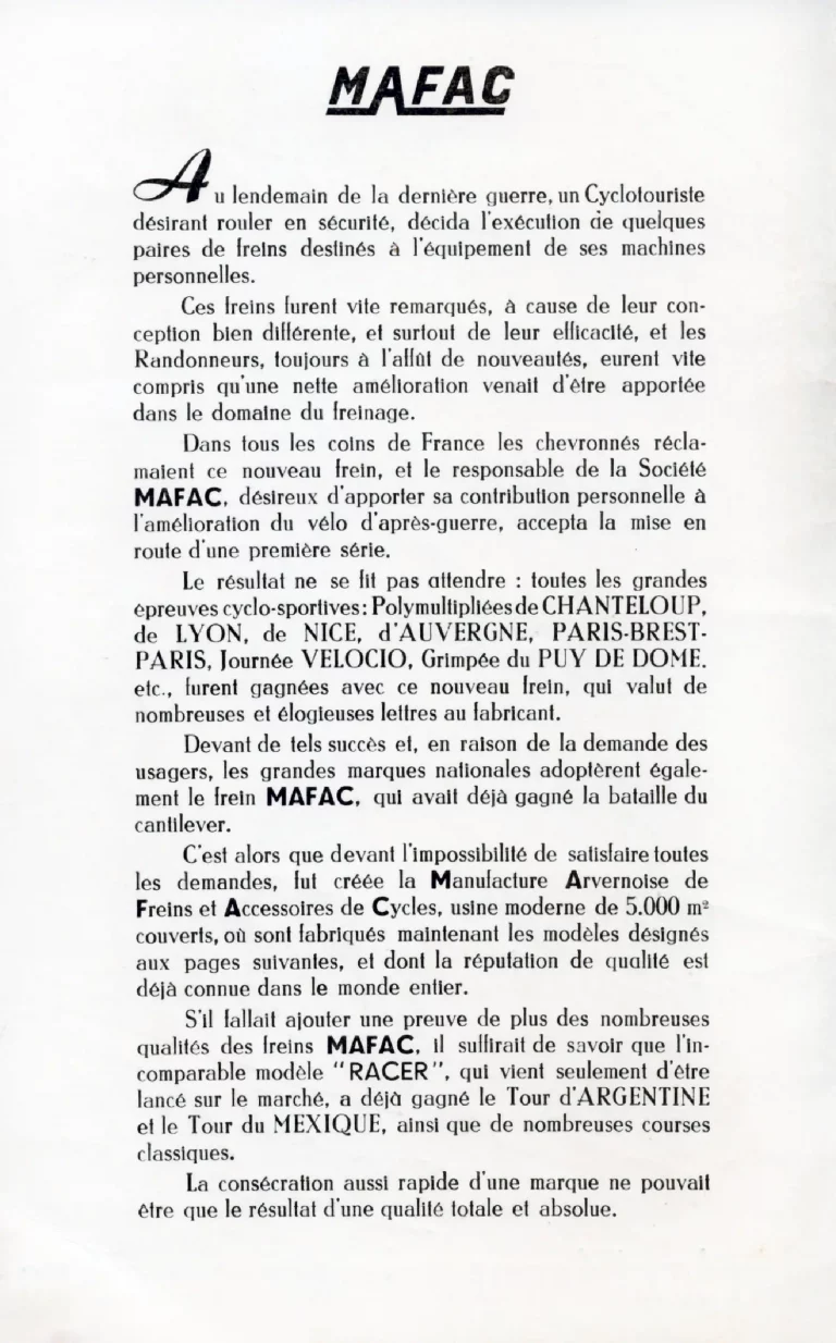 Mafac 1950s Catalog — Brakes for Cycles & Cyclomoteurs — page 2 of 15