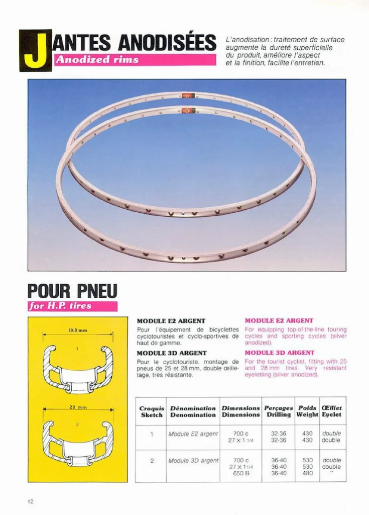 Mavic Module E2 & 3D Rims from 1984-1985 Catalog Page 12