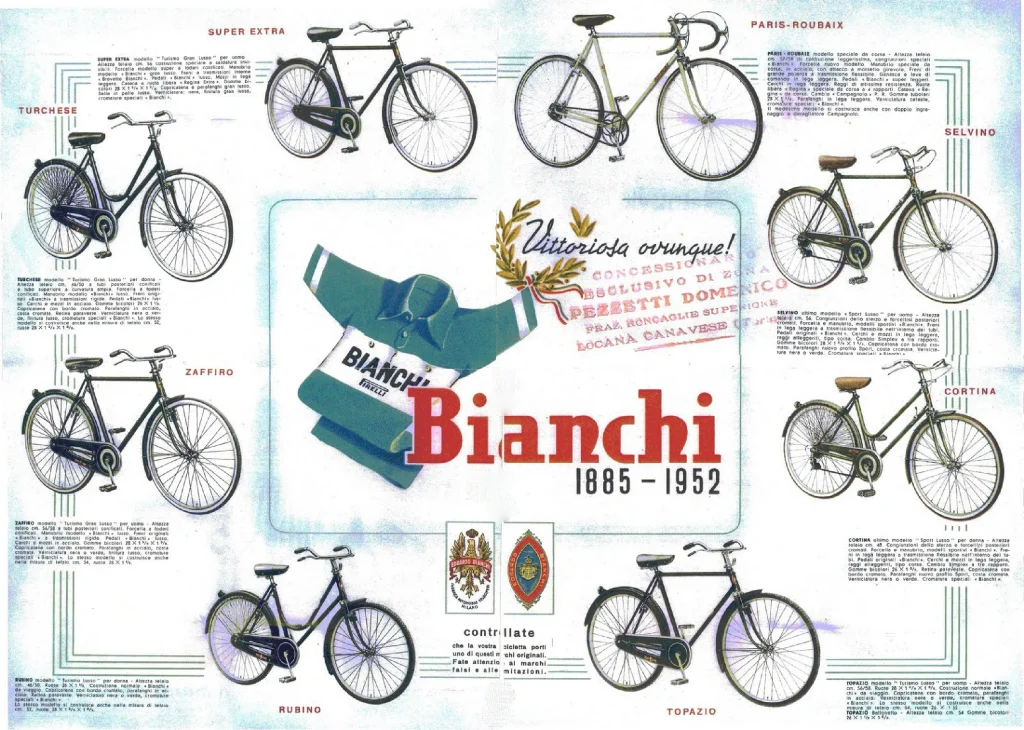 Bianchi Bicycle Models from 1952 Catalog