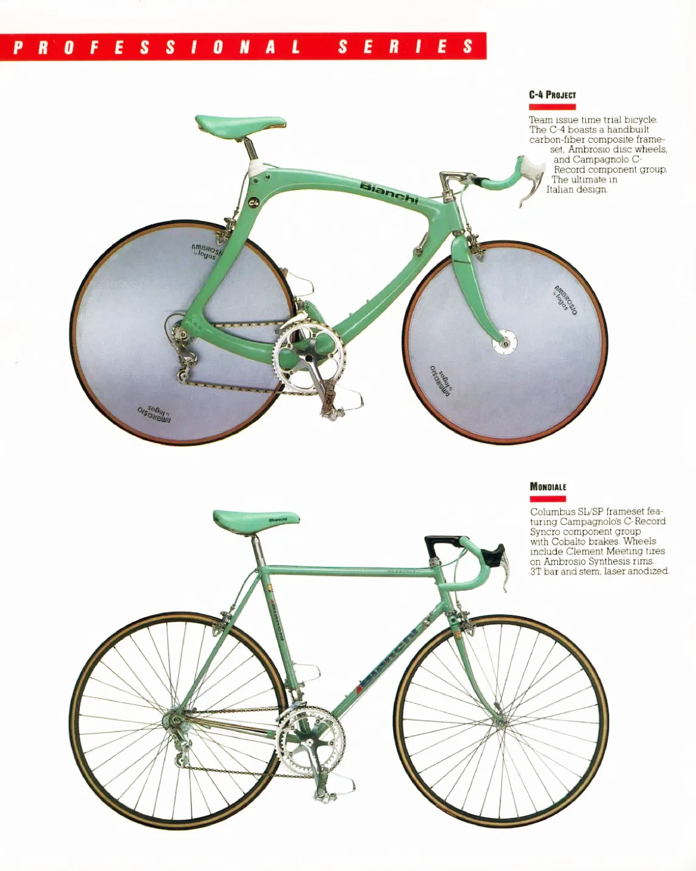 Bianchi C-4 Project & Mondiale Bicycles from 1986 Catalog