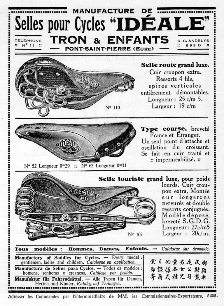 Idéale 1927 Advertisement — Tron & Enfants, Selles pour Cycles — page 1 of 1