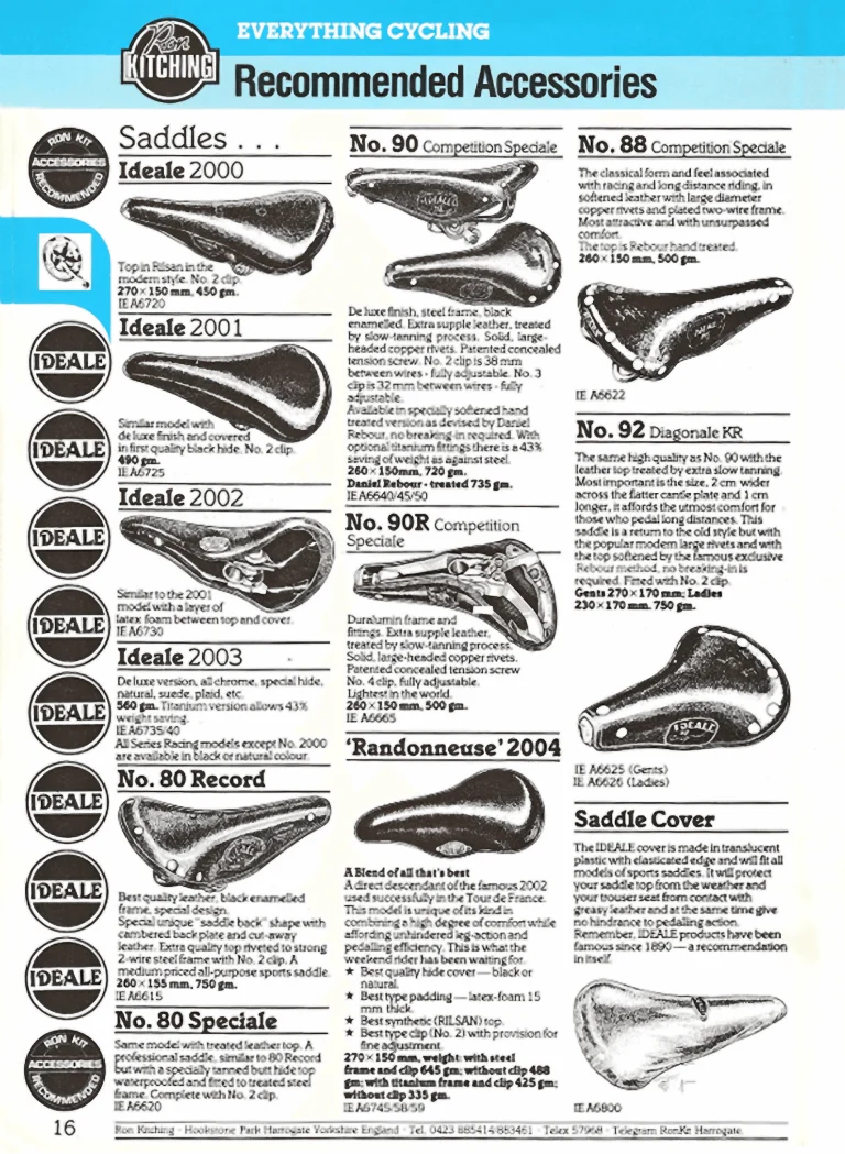 Ron Kitching Everything Cycling Catalog — Idéale Saddles (Page 16) — page 1 of 1