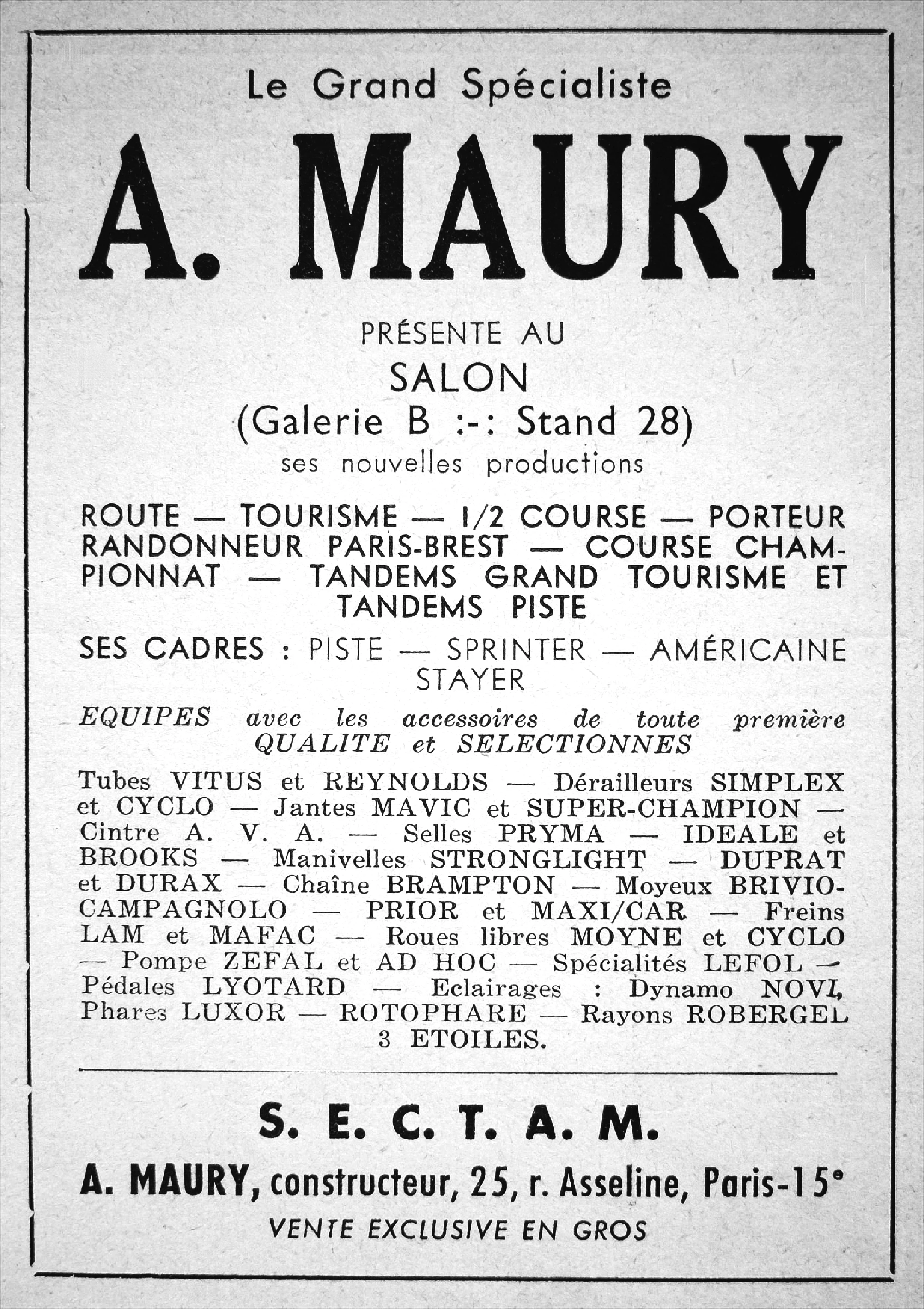 A. Maury Salon Advertisement in Le Cycliste