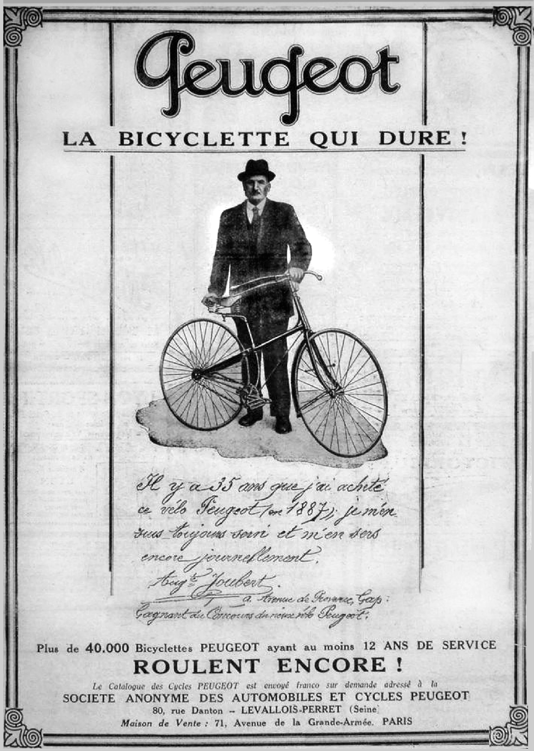 1888 Peugeot cross-frame safety bicycle advertisement