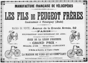 1890 Les Fils Peugeot Frères — Vélocipèdes Advertisement