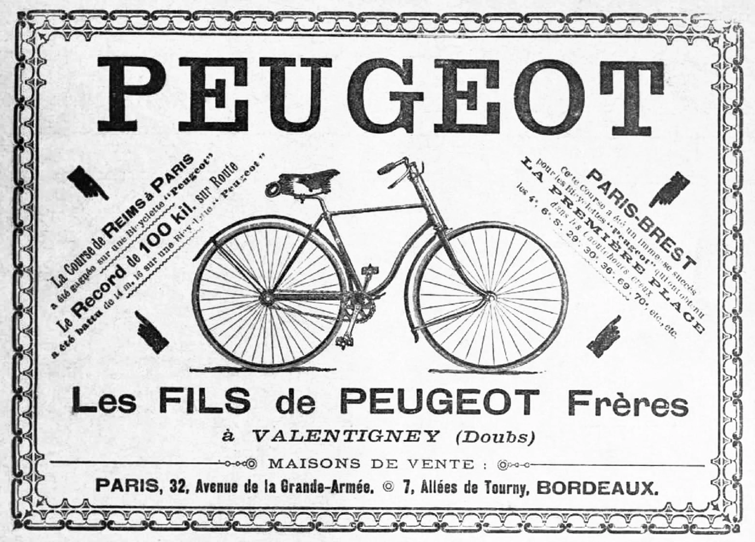 1892 Les Fils de Peugeot Frères bicycle advertisement