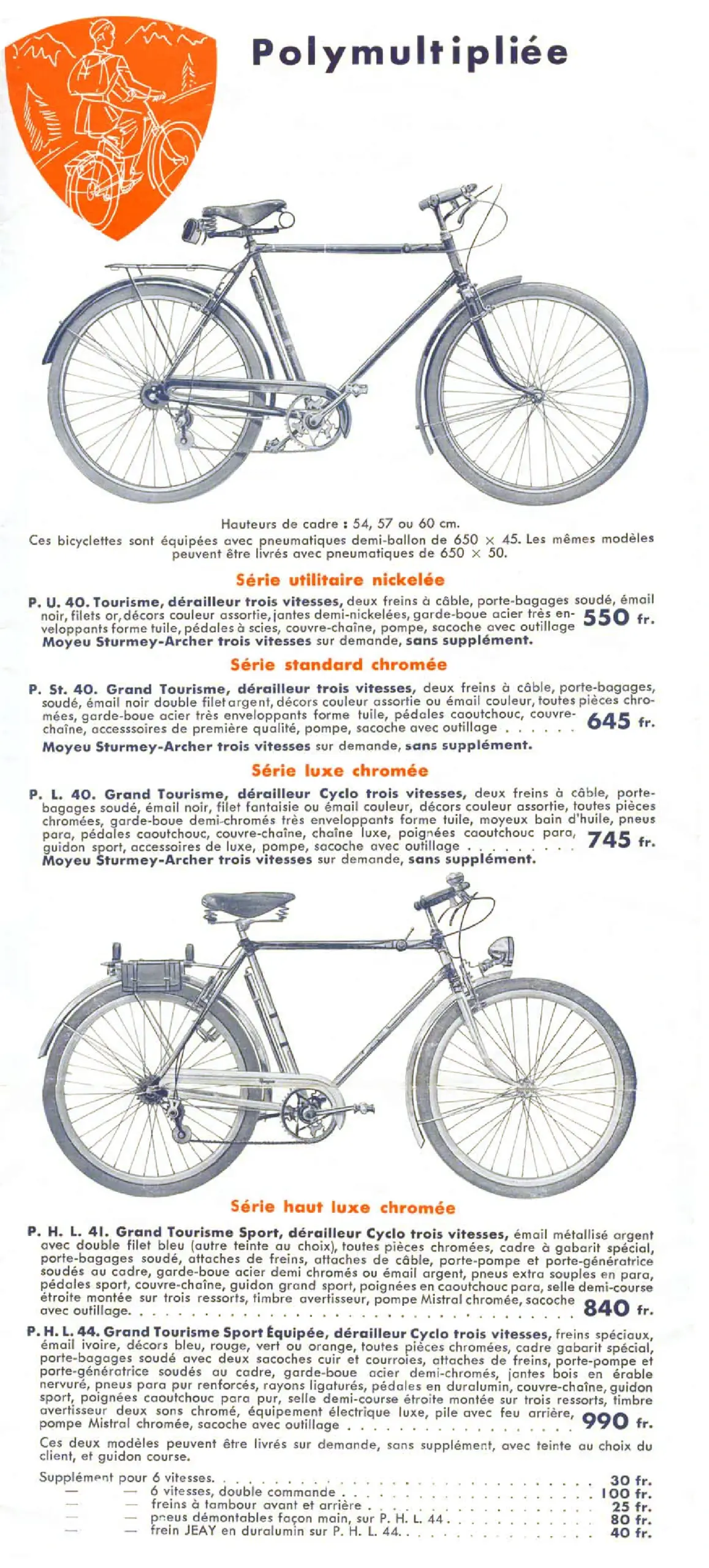 1935 Cycles Peugeot Grand Tourisme Sport catalogue, Models 40 HĽ, 41, 44