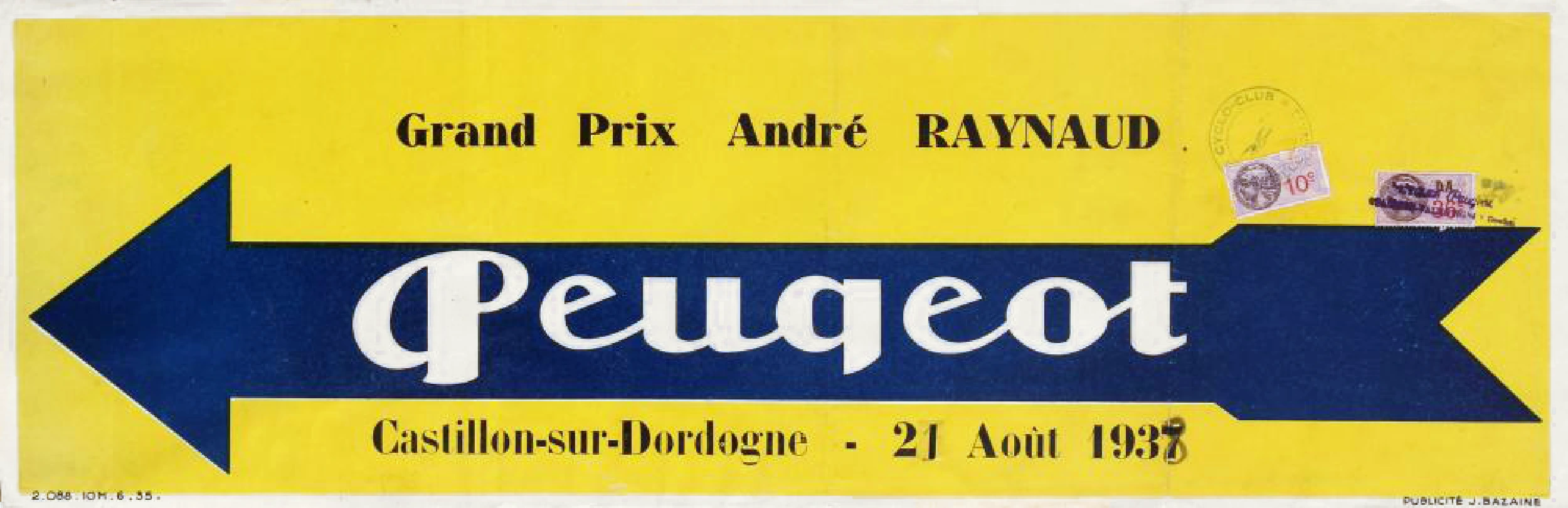 1937 Cycles Peugeot Grand Prix cycle race poster by André Raynaud