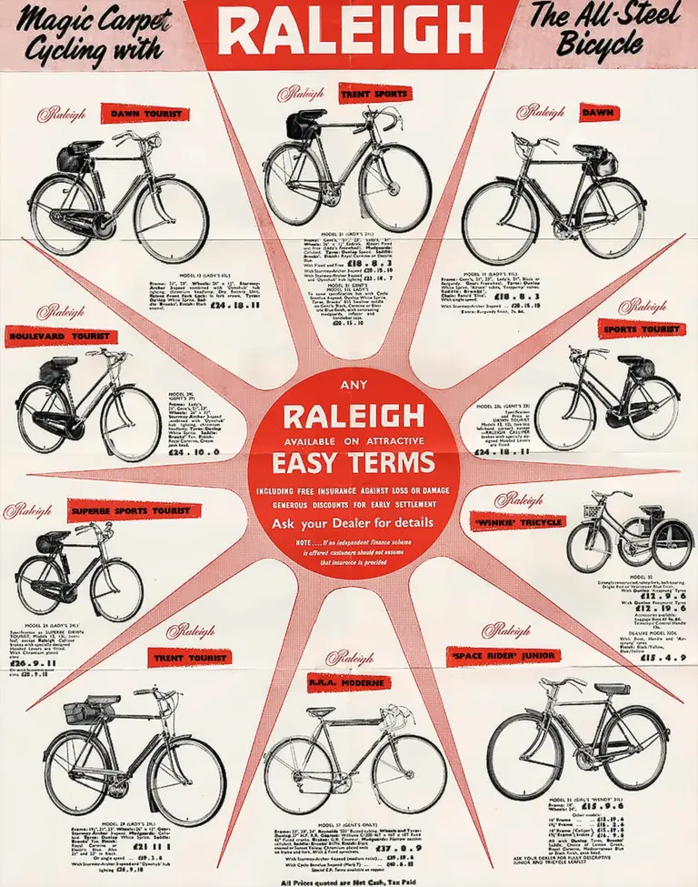 Raleigh 1958 Catalog — Magic Carpet — page 1 of 2