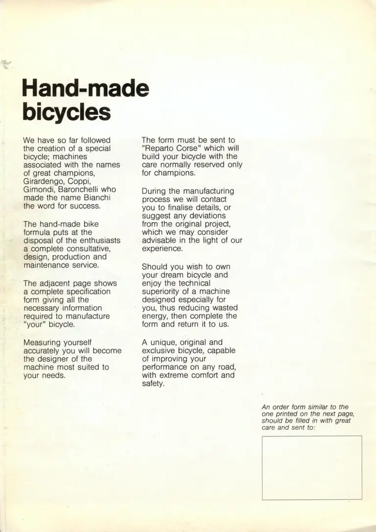 Bianchi 1981 Catalog — Reparto Corse Hand-Made Bicycles — page 13 of 16