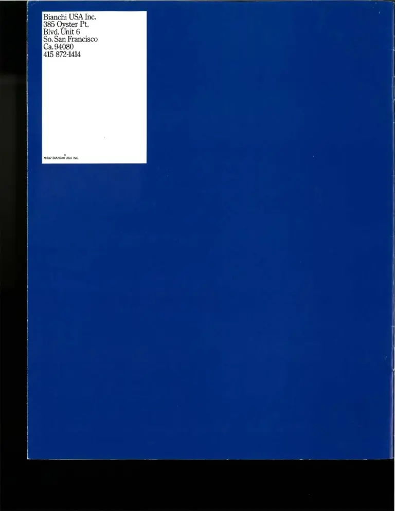 Bianchi 1987 Catalog — Road & Sport Bicycles — page 16 of 16