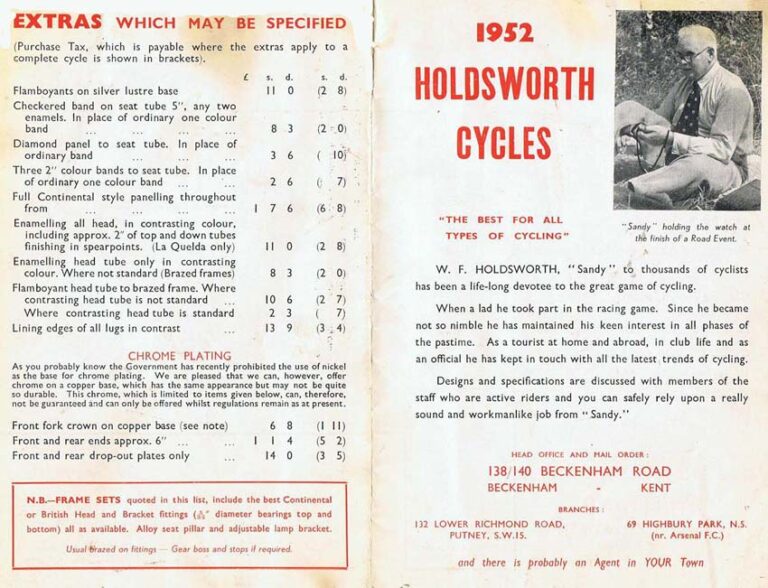 Holdsworth 1952 Catalog — Cycles — page 1 of 4