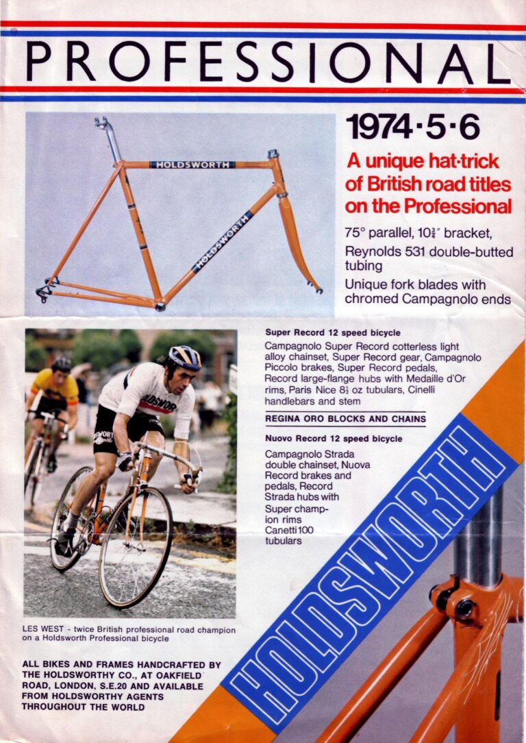 Holdsworth 1976 Catalog — Racing Bicycle Frames — page 3 of 5
