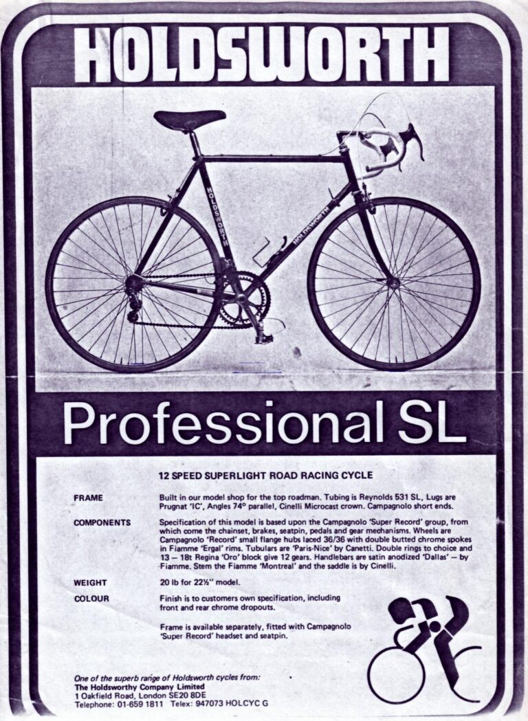 Holdsworth 1976 Catalog — Racing Bicycle Frames — page 4 of 5