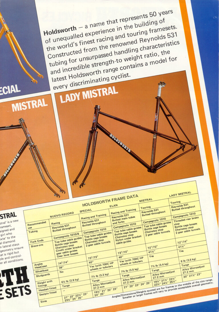 Holdsworth 1982 Catalog — Bicycles & Frames — page 3 of 4