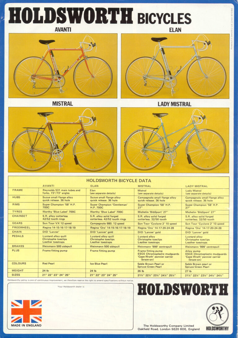 Holdsworth 1982 Catalog — Bicycles & Frames — page 4 of 4