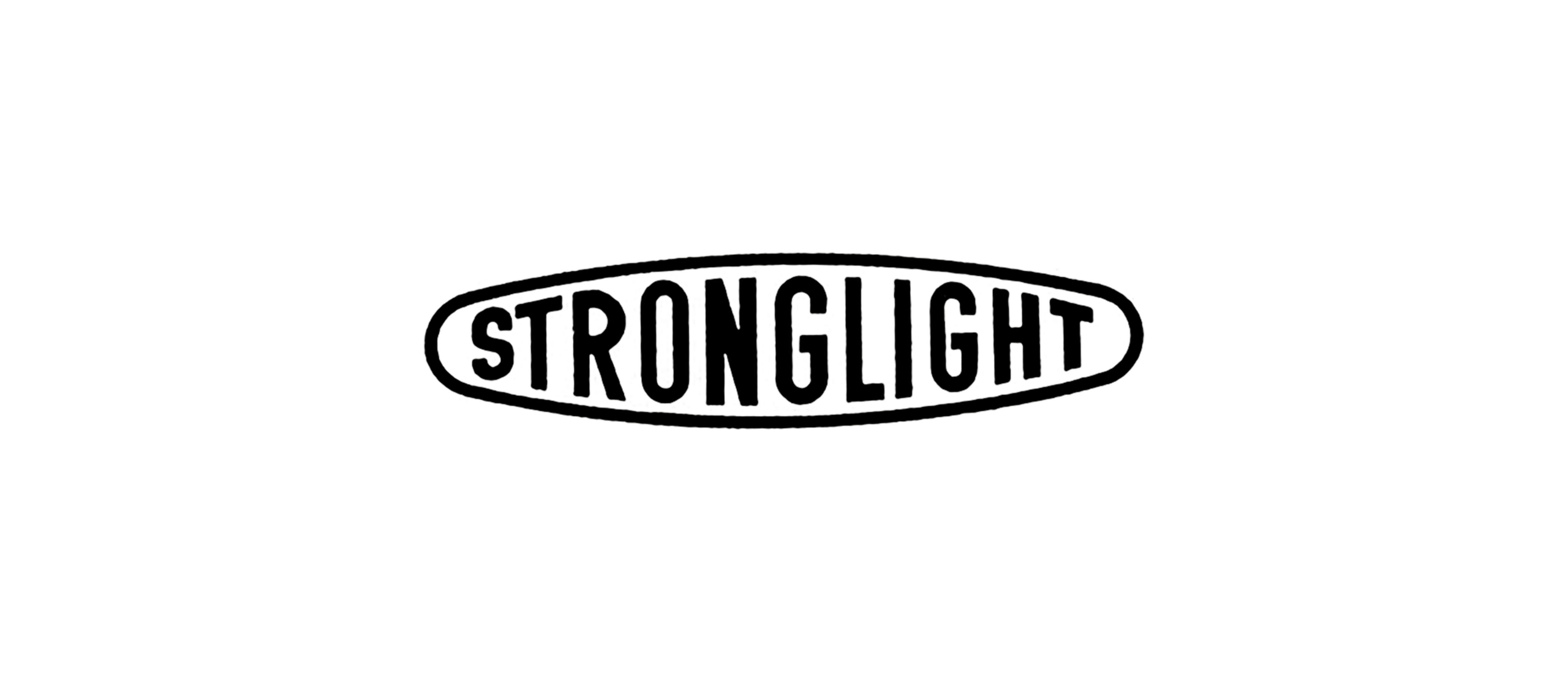 Stronglight logo, black oval ring outline with STRONGLIGHT lettering on white background