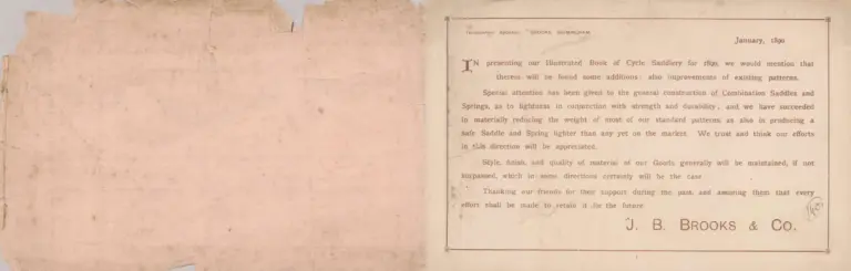 Brooks 1890 Catalog — Illustrated Book of Cycle Saddlery — page 2 of 12