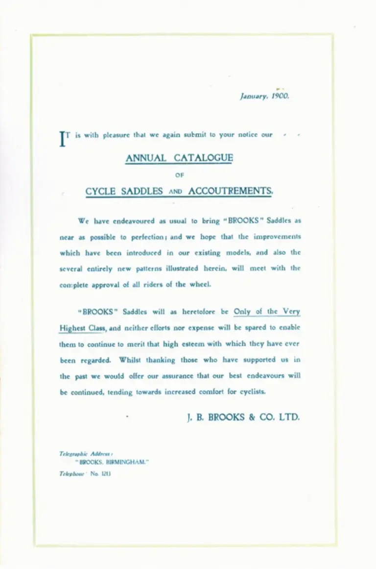 Brooks 1900 Catalog — Cycle Saddles and Accoutrements — page 2 of 9