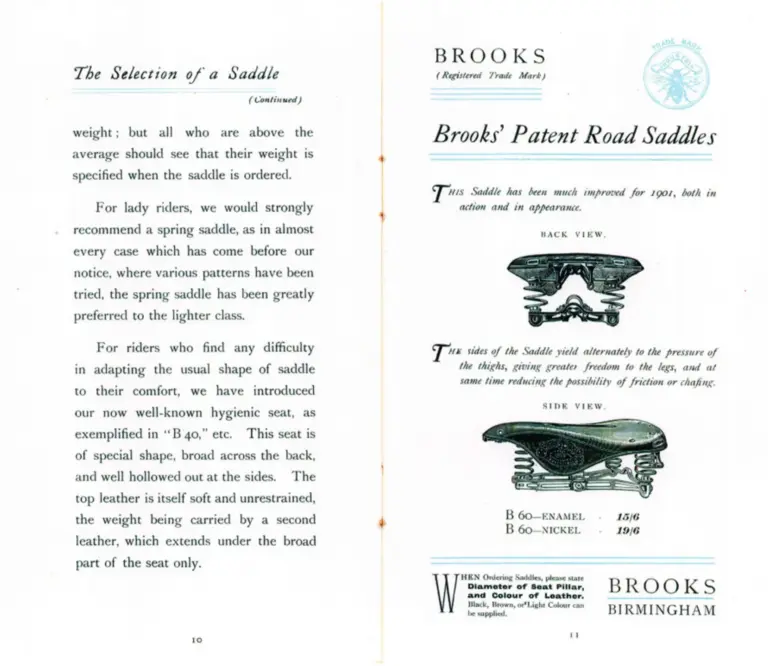 Brooks 1901 Catalog — Cycle Saddles and Accoutrements — page 7 of 12