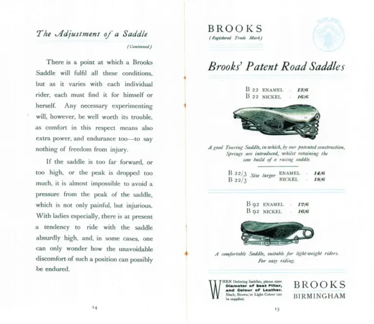 Brooks 1901 Catalog — Cycle Saddles and Accoutrements — page 8 of 12