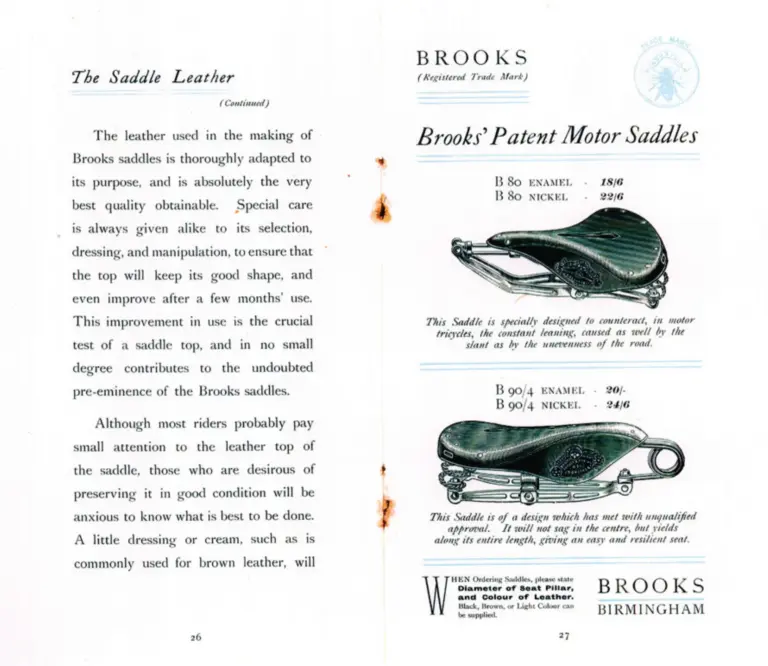 Brooks 1901 Catalog — Cycle Saddles and Accoutrements — page 10 of 12