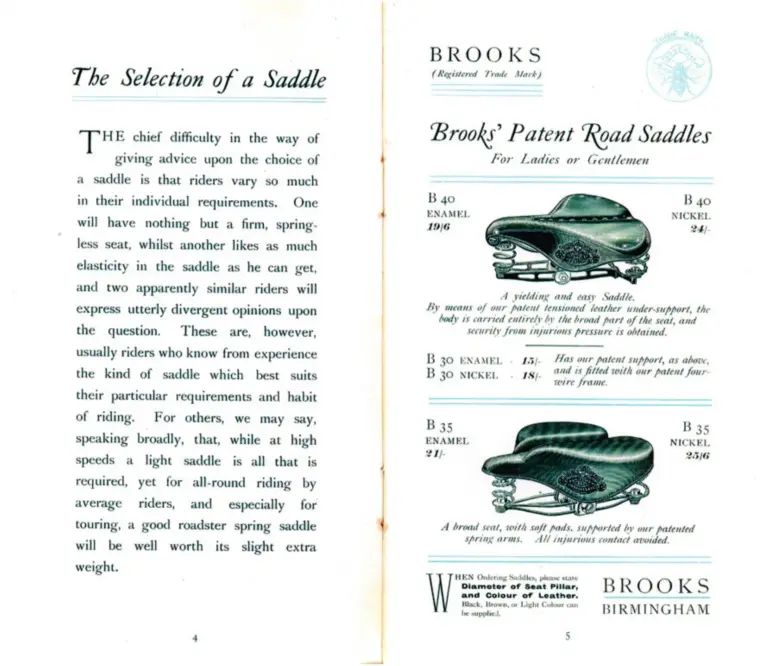 Brooks 1901 Catalog — Cycle Saddles and Accoutrements — page 4 of 12
