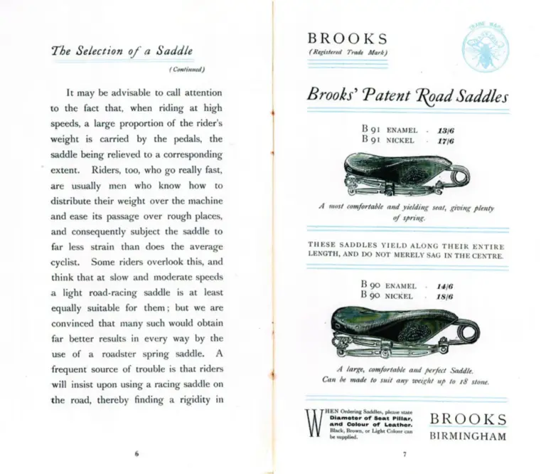 Brooks 1901 Catalog — Cycle Saddles and Accoutrements — page 5 of 12