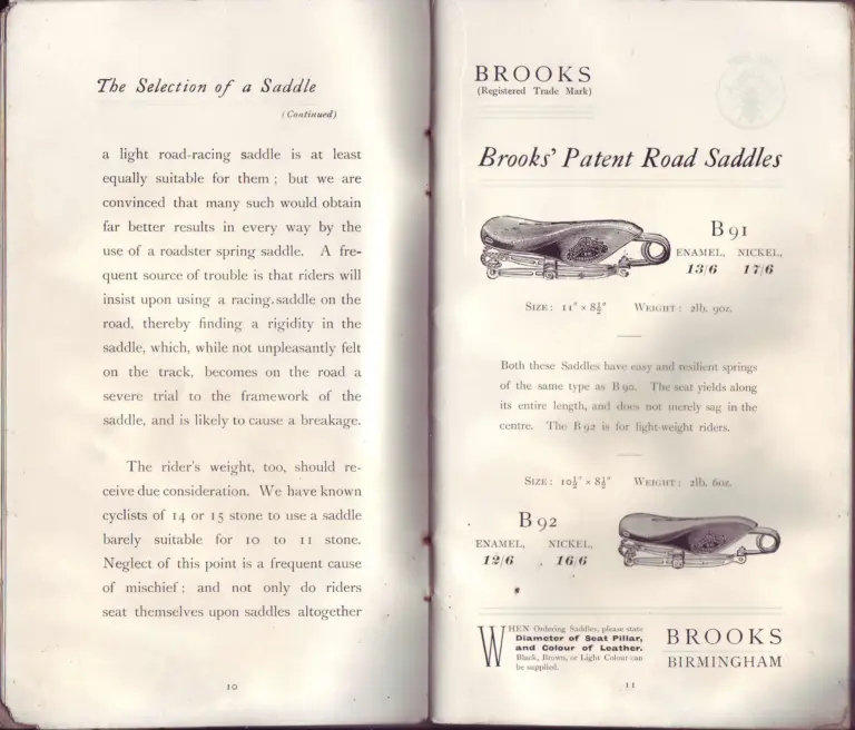 Brooks 1902 Catalog — Cycle Saddles and Accoutrements for 1902 — page 6 of 9