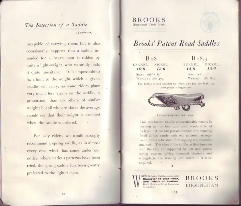 Brooks 1902 Catalog — Cycle Saddles and Accoutrements for 1902 — page 7 of 9