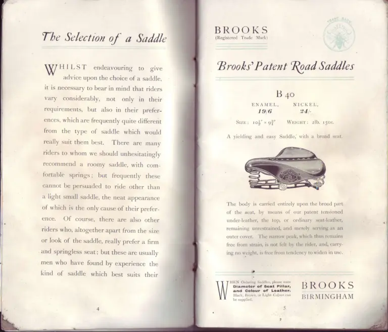 Brooks 1902 Catalog — Cycle Saddles and Accoutrements for 1902 — page 4 of 9