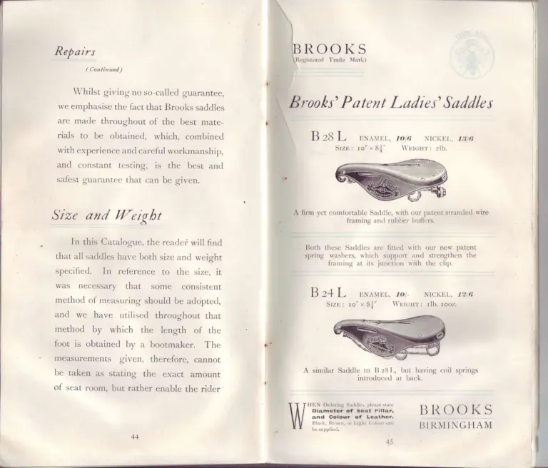 Brooks 1902 Catalog — Cycle Saddles and Accoutrements for 1902 — page 8 of 9