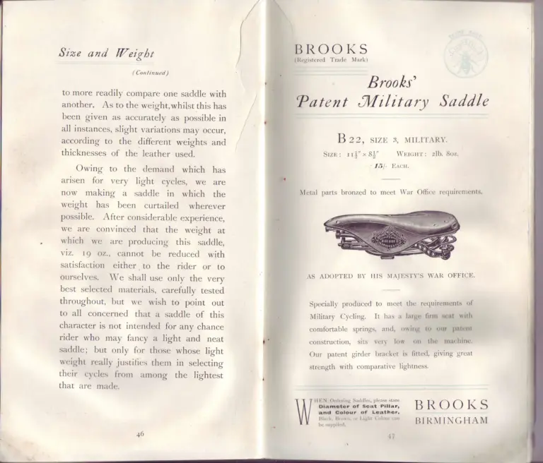 Brooks 1902 Catalog — Cycle Saddles and Accoutrements for 1902 — page 9 of 9