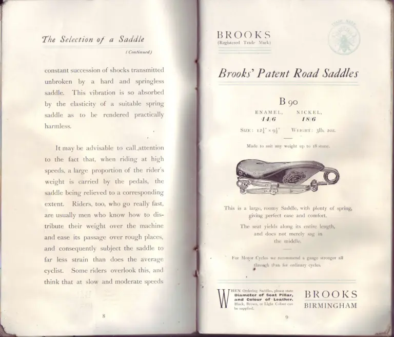 Brooks 1902 Catalog — Cycle Saddles and Accoutrements for 1902 — page 5 of 9